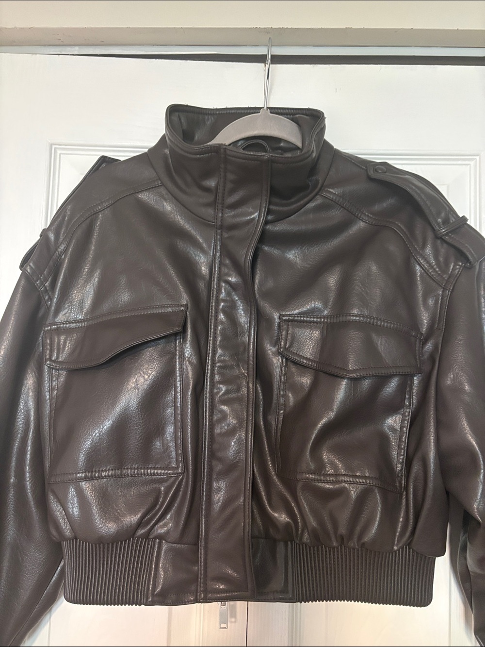 Zara Faux Leather Bomber Jacket Cropped. Size large. NWOT.